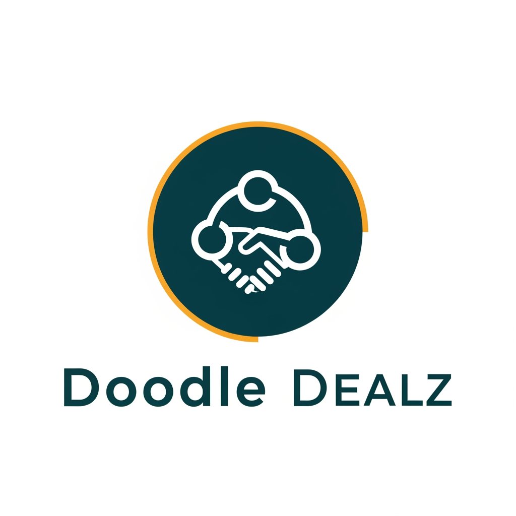 AI Design for Doodle Dealz CONCEPT 1: "The Connected Deal"
Design Philosophy: Minimalist, geometric, modern
Icon: Three interconnected circles/nodes forming a subtle deal/handshake
Shape: Circle-based (universal, trustworthy, complete)
Colors:
Primary: Deep Teal (#0D6B7B) - Trust, growth, sustainability
Secondary: Vibrant Gold/Amber (#FFB84D) - Energy, deals, value
Accent: Clean White
Typography: Modern sans-serif (Montserrat, Inter, or Poppins)
Style:
Icon: 2-3px clean strokes, geometric
Negative space used cleverly
Scalable to favicon size
Feeling: Modern fintech company, trustworthy, professional
Best For: Strong brand recognition, looks premium at any size