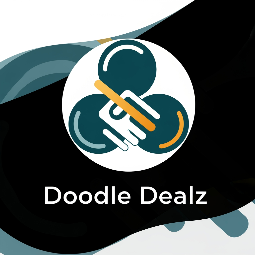 AI Design for Doodle Dealz CONCEPT 1: "The Connected Deal"
Design Philosophy: Minimalist, geometric, modern
Icon: Three interconnected circles/nodes forming a subtle deal/handshake
Shape: Circle-based (universal, trustworthy, complete)
Colors:
Primary: Deep Teal (#0D6B7B) - Trust, growth, sustainability
Secondary: Vibrant Gold/Amber (#FFB84D) - Energy, deals, value
Accent: Clean White
Typography: Modern sans-serif (Montserrat, Inter, or Poppins)
Style:
Icon: 2-3px clean strokes, geometric
Negative space used cleverly
Scalable to favicon size
Feeling: Modern fintech company, trustworthy, professional
Best For: Strong brand recognition, looks premium at any size