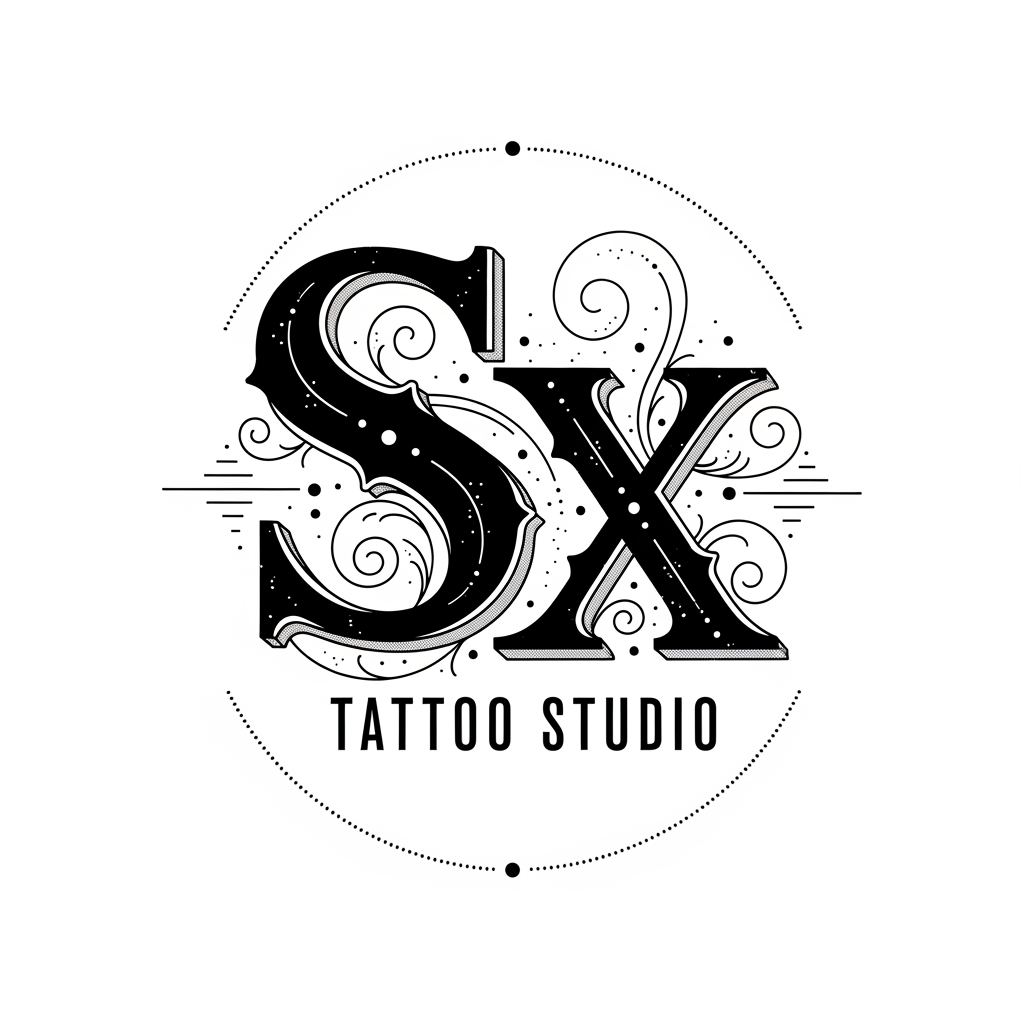 AI Design for generate me a logo with letter sx for a tatoo shop with black and white