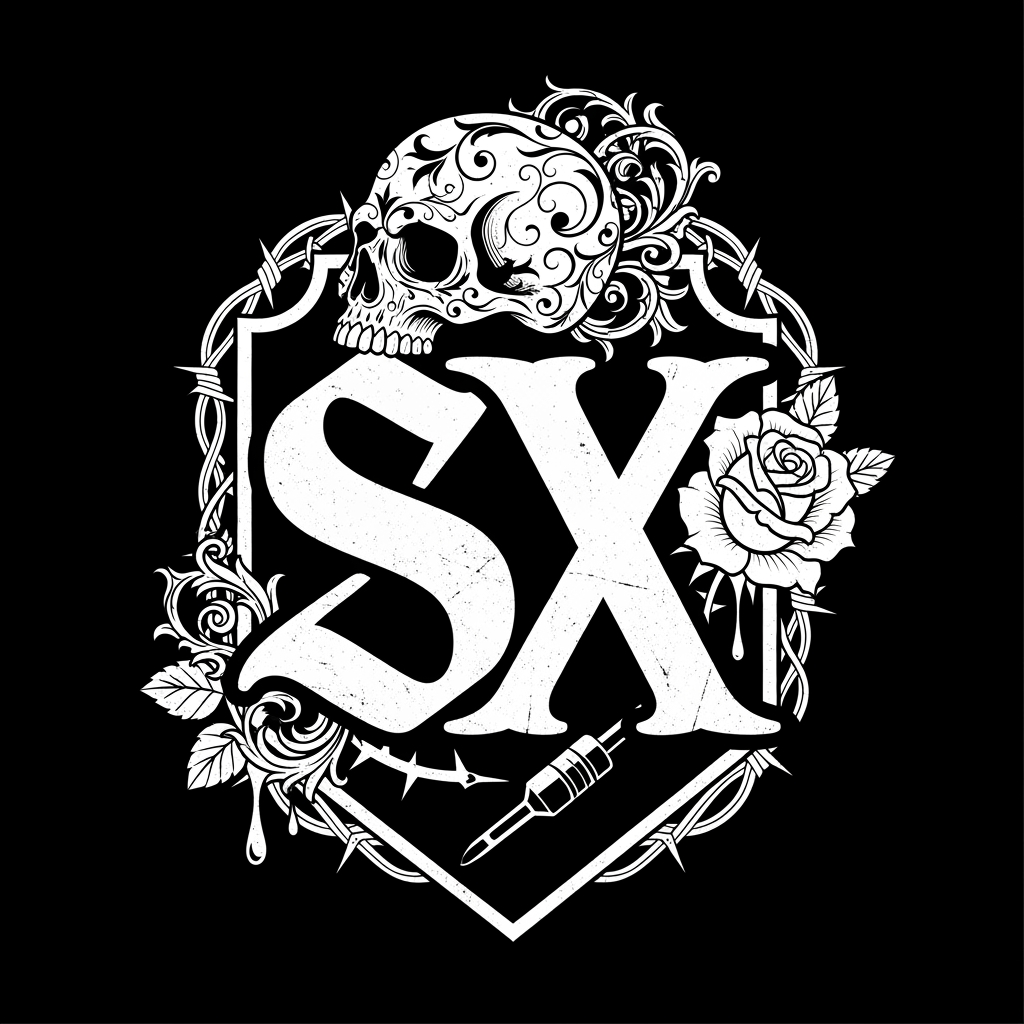 AI Design for generate me a logo with letter sx for a tatoo shop with black and white
