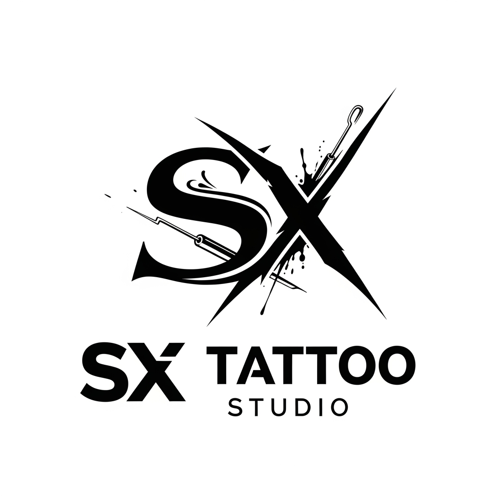 AI Design for generate me a logo with letter sx for a tatoo shop with black and white