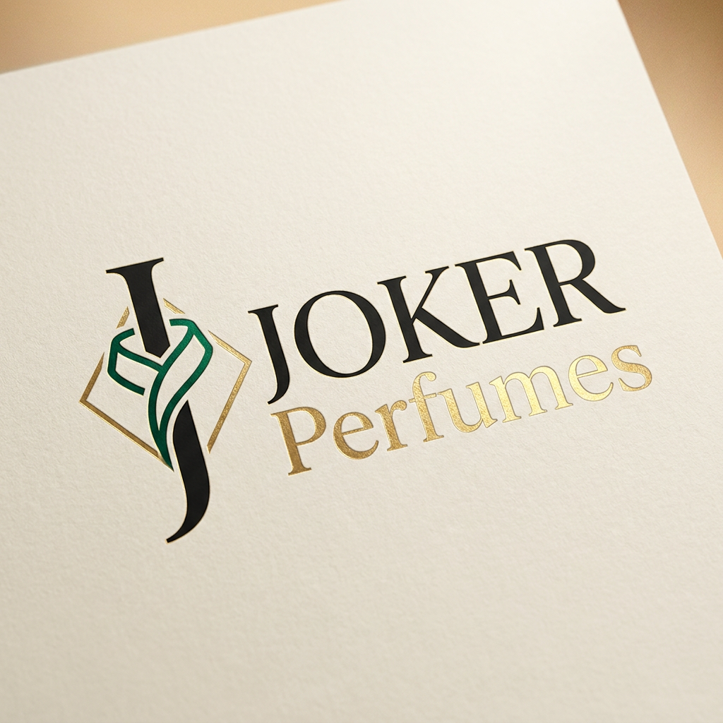 AI Design for A sophisticated and minimalist logo design for a luxury perfume brand, featuring an elegant serif typography for the name 'JOKER Perfumes'. Integrate a subtle, stylized playing card diamond icon or a refined, abstract jester collar motif into the letter 'J' to evoke the theme without being overtly theatrical. The aesthetic is high-end, using a refined color palette of matte black, gold foil, and deep emerald green, set against a clean, premium textured background.
it should be a unique design, not the generic ones. A 'thinking out of the box' design