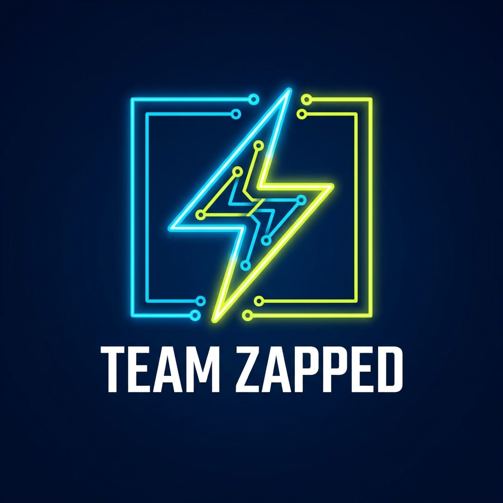 AI Design for we are i a hackathon, the team name is "Team Zapped" we are 4 members and we are looking for bold, clean, aesthetic, creative look for our logo, which leaves an impact on the judges, go as creative you can, it can be artistic too