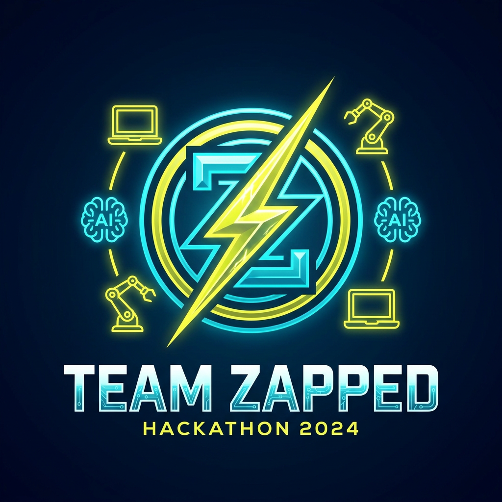 AI Design for we are i a hackathon, the team name is "Team Zapped" we are 4 members and we are looking for bold, clean, aesthetic, creative look for our logo, which leaves an impact on the judges, go as creative you can, it can be artistic too, take the z and i want it more defined, it, if its lightning i want it to come with z, few laptops here and there, with ais and robots