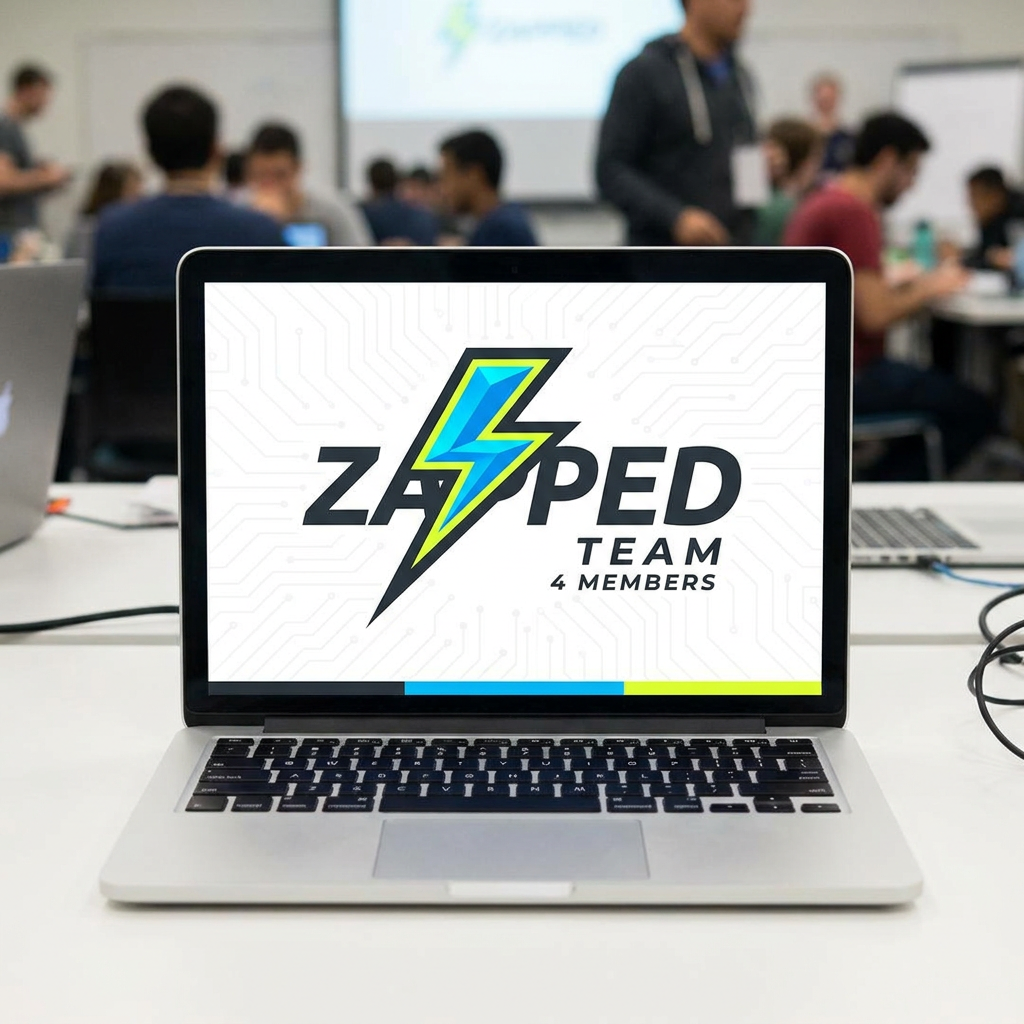 AI Design for we are i a hackathon, the team name is "Team Zapped" we are 4 members and we are looking for bold, clean, aesthetic, creative look for our logo, which leaves an impact on the judges