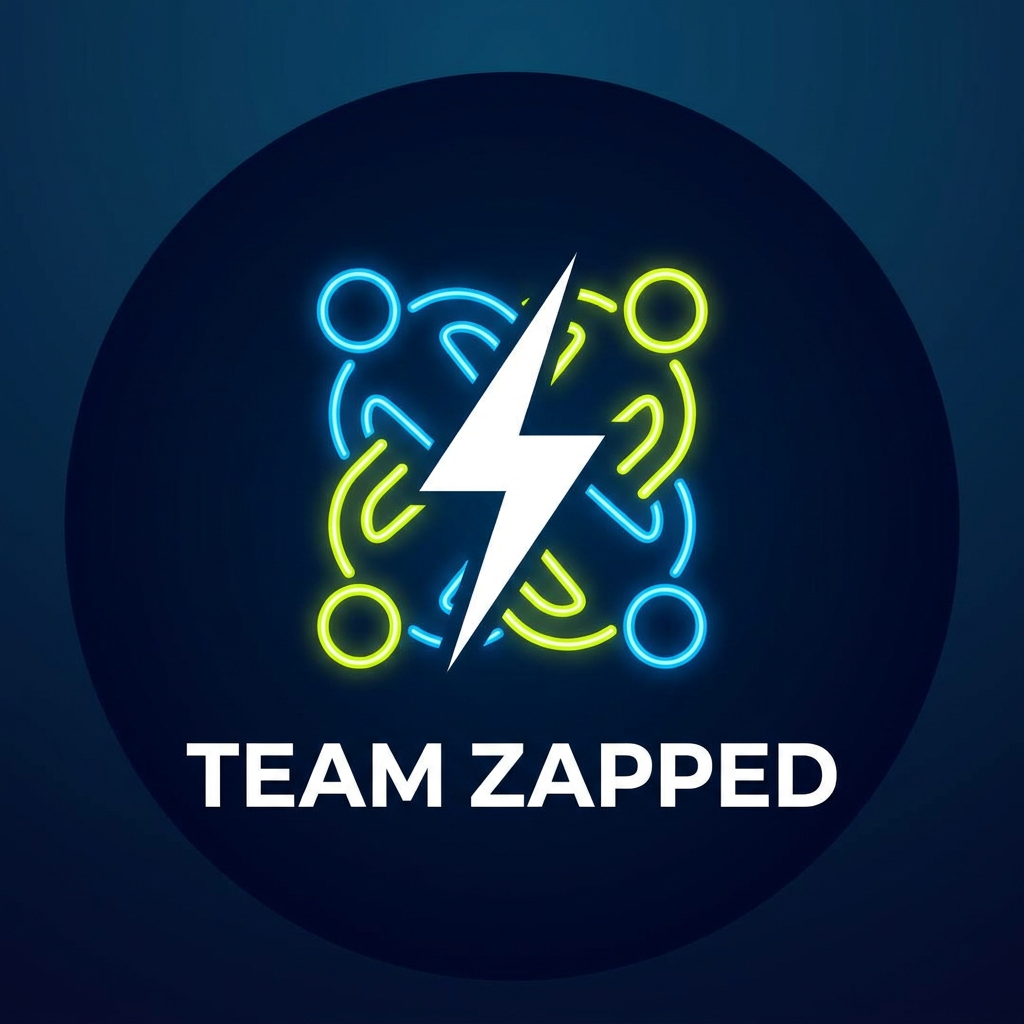 AI Design for we are i a hackathon, the team name is "Team Zapped" we are 4 members and we are looking for bold, clean, aesthetic, creative look for our logo, which leaves an impact on the judges
