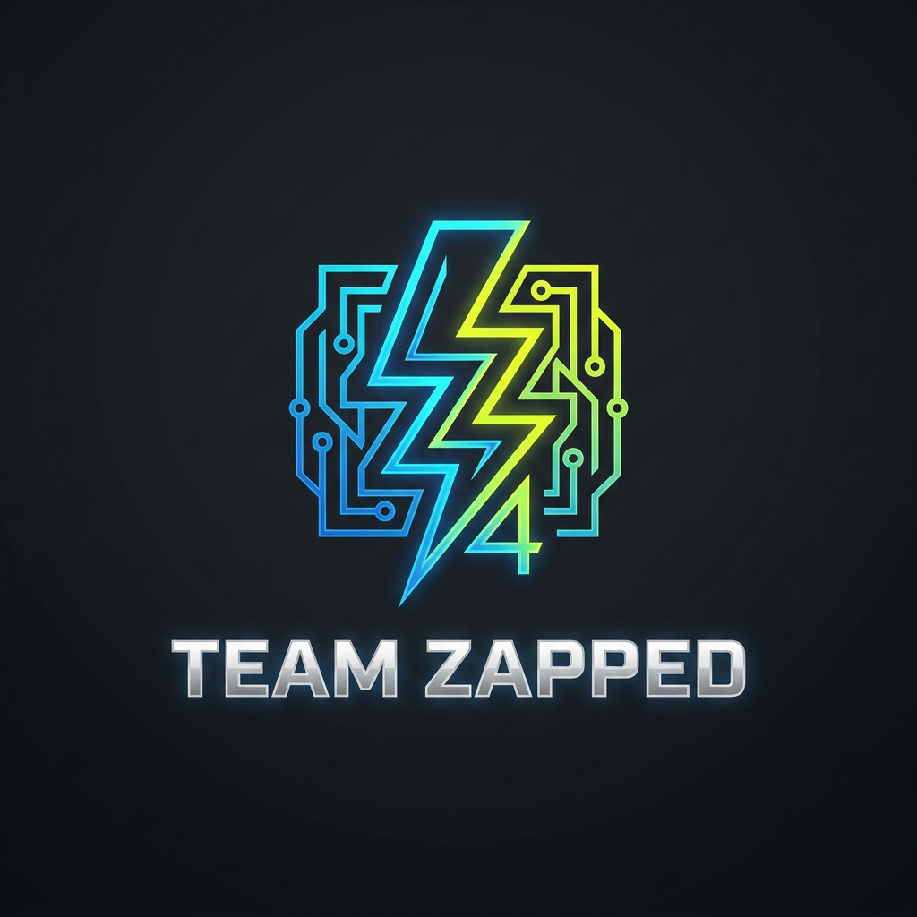 AI Design for we are i a hackathon, the team name is "Team Zapped" we are 4 members and we are looking for bold, clean, aesthetic, creative look for our logo, which leaves an impact on the judges, go as creative you can, it can be artistic too