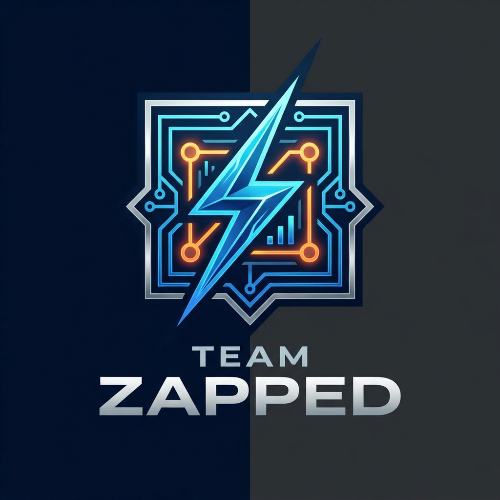 AI Design for we are i a hackathon, the team name is "Team Zapped" we are 4 members and we are looking for bold, clean, aesthetic, creative look for our logo, which leaves an impact on the judges, go as creative you can, it can be artistic too