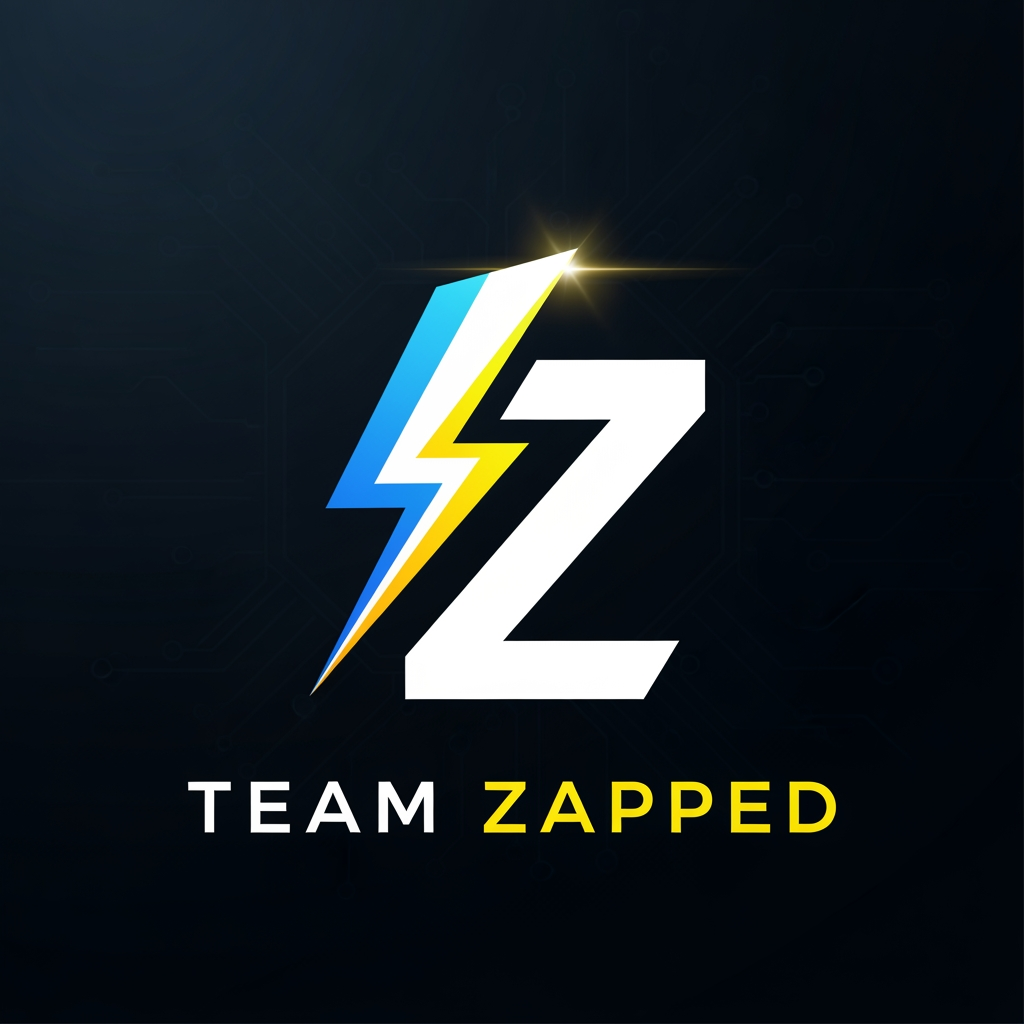 AI Design for we are i a hackathon, the team name is "Team Zapped" we are 4 members and we are looking for bold, clean, aesthetic, creative look for our logo, which leaves an impact on the judges