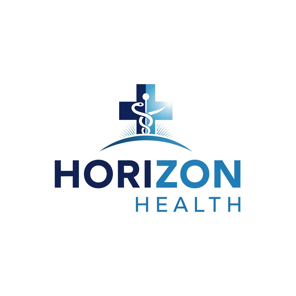 AI Design for I want to create logo on company named Horizon Health a Pharma company make sure the logo has a symbol which relates with horizon and medical and the font should be bold and minimalstic sleek and clean