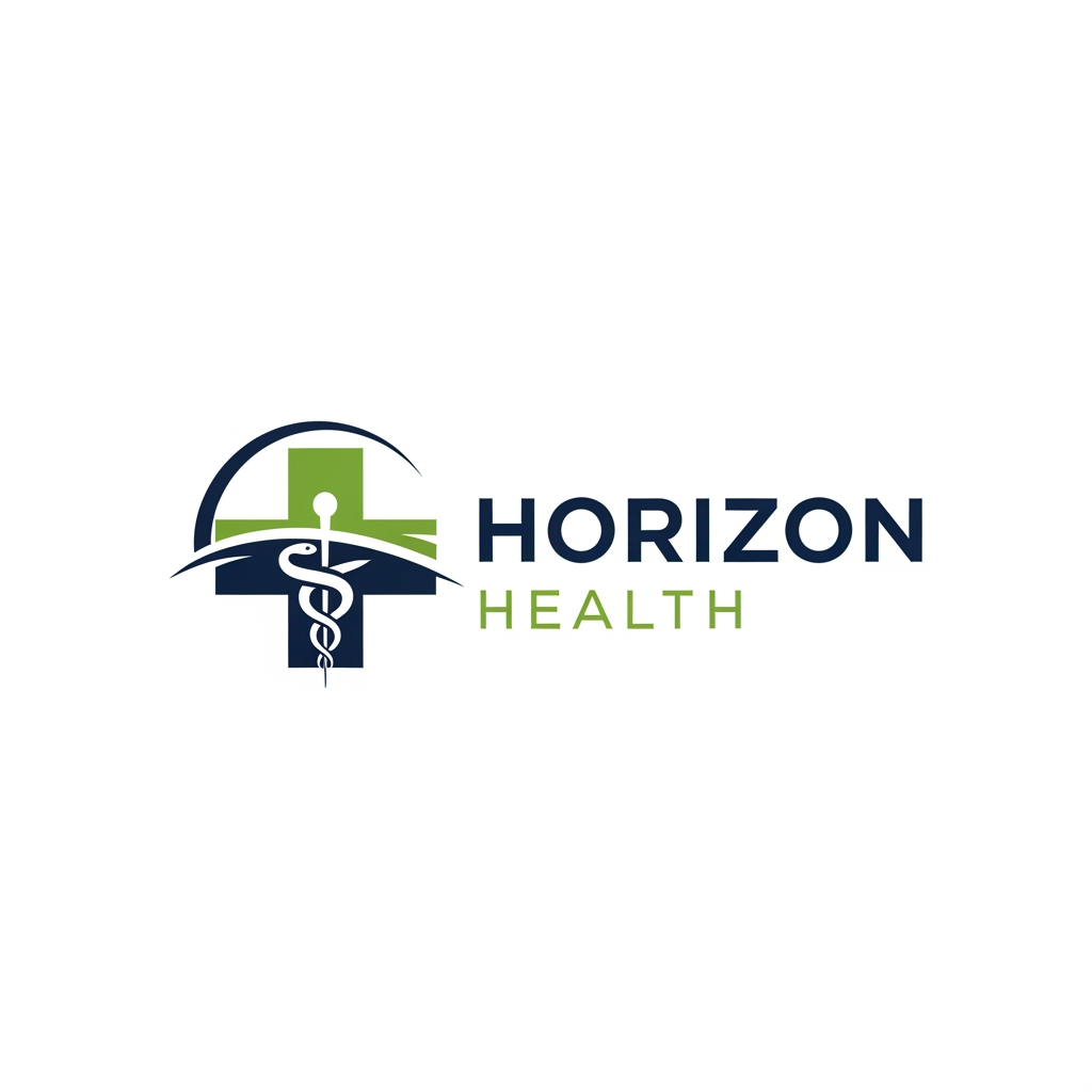 AI Design for I want to create logo on company named Horizon Health a Pharma company make sure the logo has a symbol which relates with horizon and medical and the font should be bold and minimalstic sleek and clean