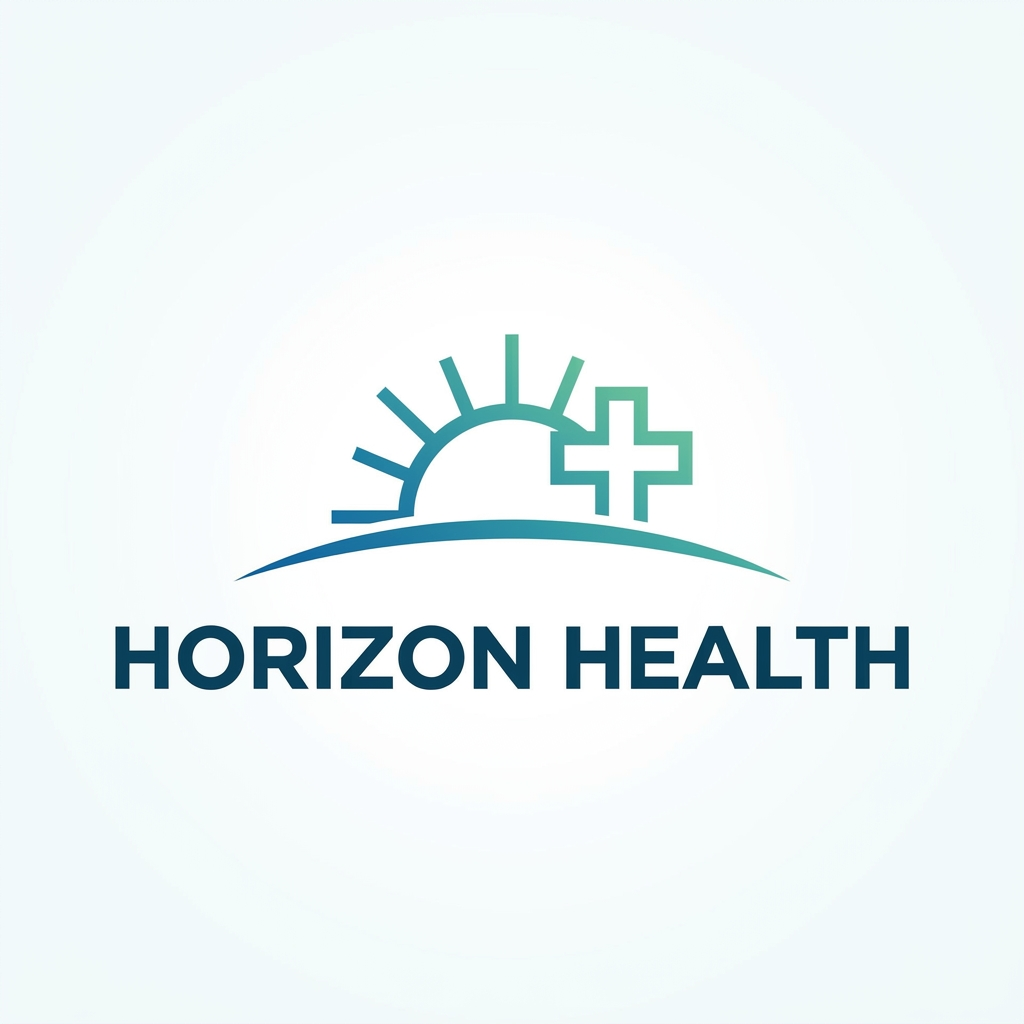 AI Design for I want to create logo on company named Horizon Health a Pharma company make sure the logo has a symbol which relates with horizon and medical and the font should be bold and minimalstic sleek and clean
