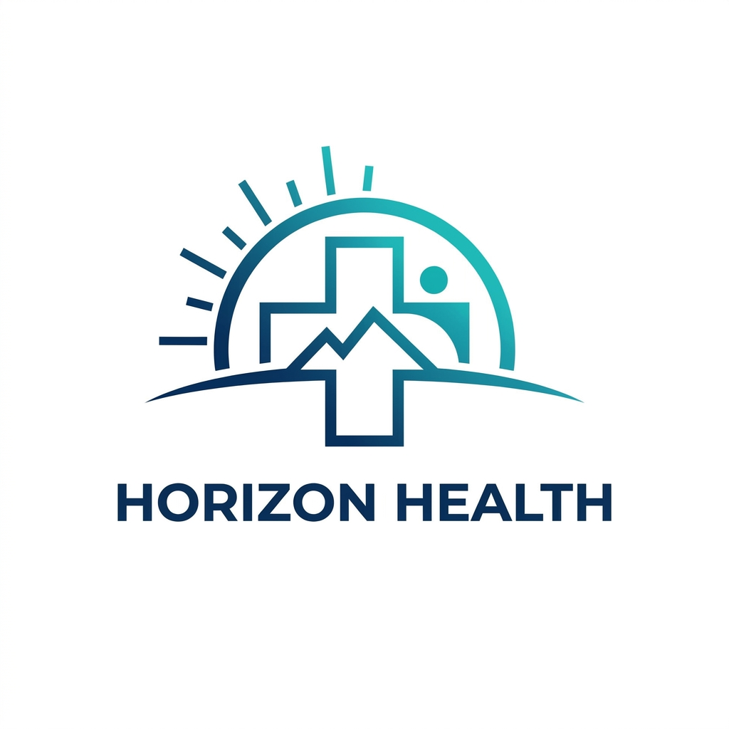 AI Design for I want to create logo on company named Horizon Health a Pharma company make sure the logo has a symbol which relates with horizon and medical and the font should be bold and minimalstic sleek and clean