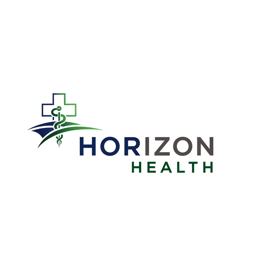 AI Design for I want to create logo on company named Horizon Health a Pharma company make sure the logo has a symbol which relates with horizon and medical and the font should be bold and minimalstic sleek and clean