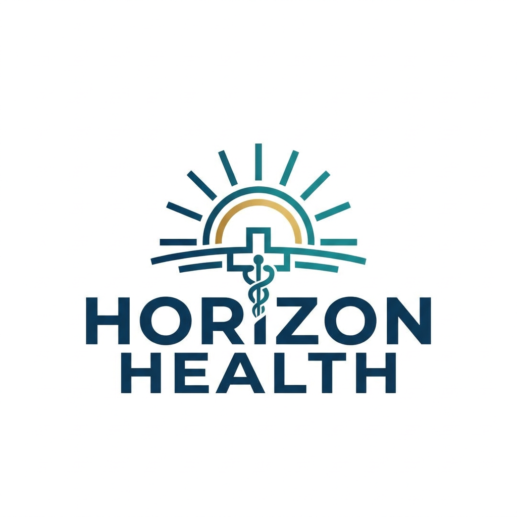 AI Design for I want to create logo on company named Horizon Health a Pharma company make sure the logo has a symbol which relates with horizon and medical and the font should be bold and minimalstic sleek and clean