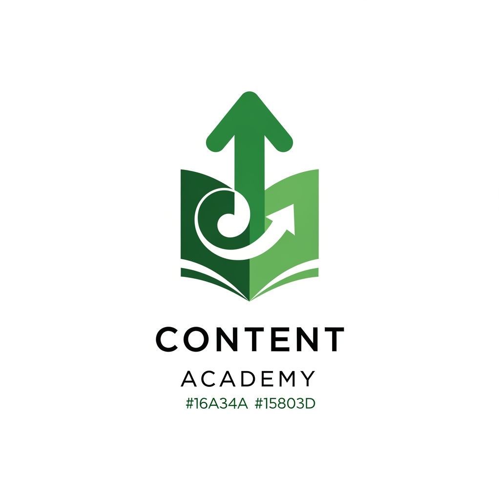 AI Design for Design a premium, modern and memorable logo for a learning platform called "Content Academy". The logo should feel like a billion-dollar edtech brand, combining education, creativity and digital growth. Use a clean geometric icon instead of generic books or graduation caps. Incorporate subtle abstract elements representing knowledge, content creation and innovation. Use a rich green color palette (#16A34A, #22C55E, #15803D) with white background. Flat vector style, scalable, minimalist, negative space, iconic, timeless, Apple-level simplicity, suitable for website, app icon, favicon and social media. No mockups, no 3D, no shadows, no text effects.