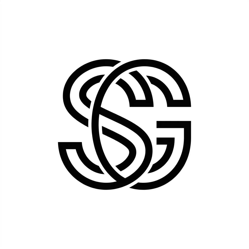 AI Design for A sophisticated and modern logo design featuring the letters S and G intertwined in a seamless, minimalist aesthetic. Use clean geometric lines, a refined sans-serif style, and a professional monochrome palette on a clean white background. The composition should feel balanced, high-end, and iconic, suitable for a premium brand identity.