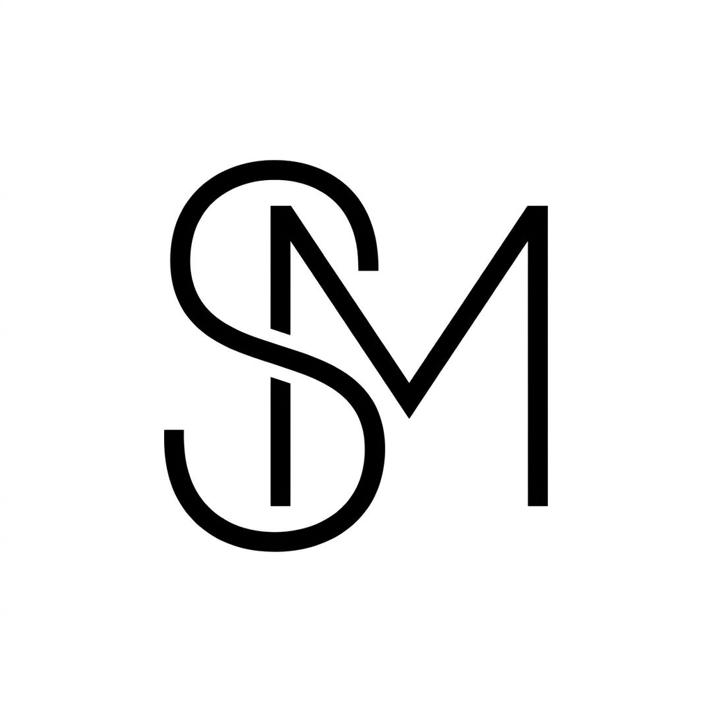 AI Design for A sophisticated and modern logo design featuring the letters S and M intertwined in a seamless, minimalist aesthetic. Use clean geometric lines, a refined sans-serif style, and a professional monochrome palette on a clean white background. The composition should feel balanced, high-end, and iconic, suitable for a premium brand identity.