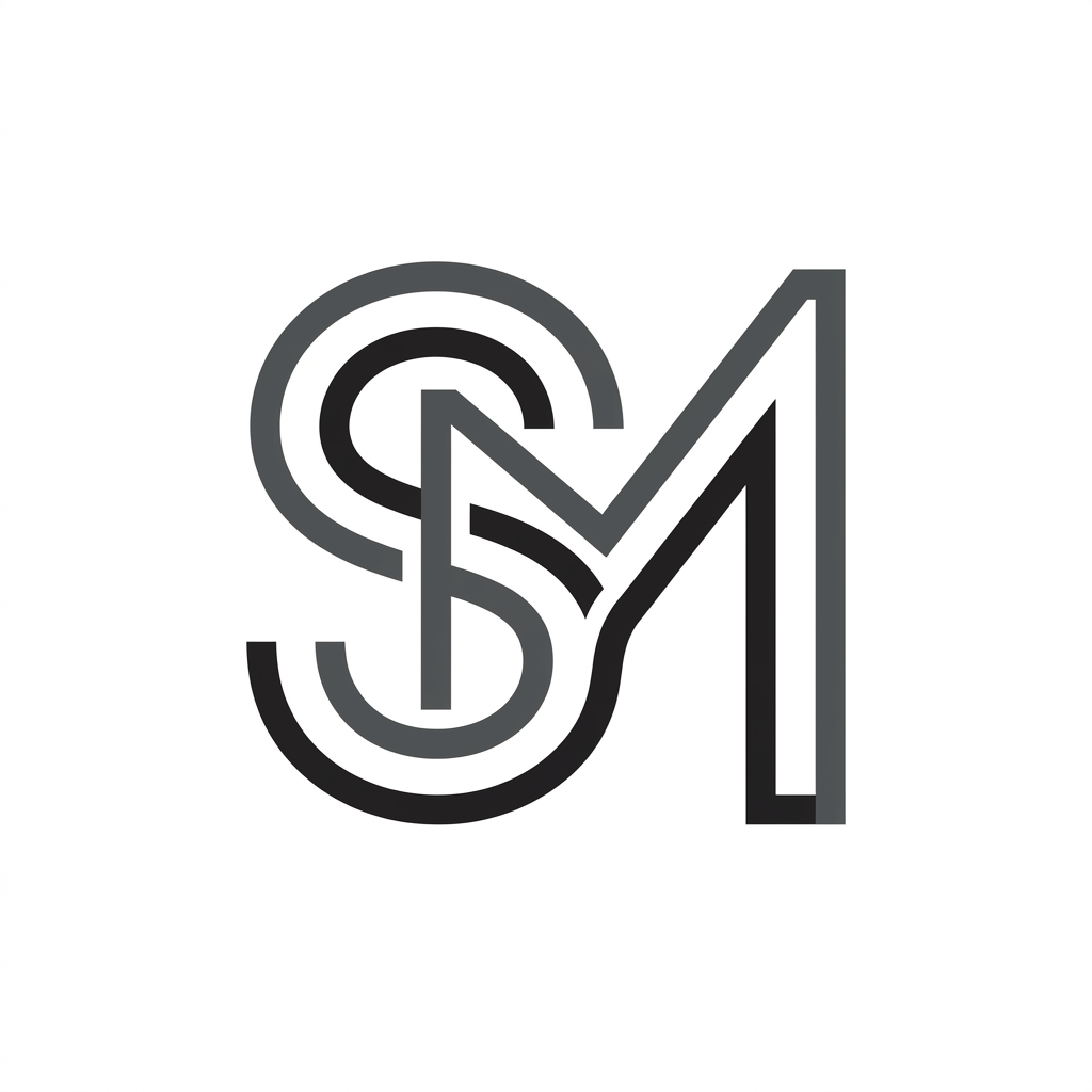 AI Design for A sophisticated and modern logo design featuring the letters S and M intertwined in a seamless, minimalist aesthetic. Use clean geometric lines, a refined sans-serif style, and a professional monochrome palette on a clean white background. The composition should feel balanced, high-end, and iconic, suitable for a premium brand identity.