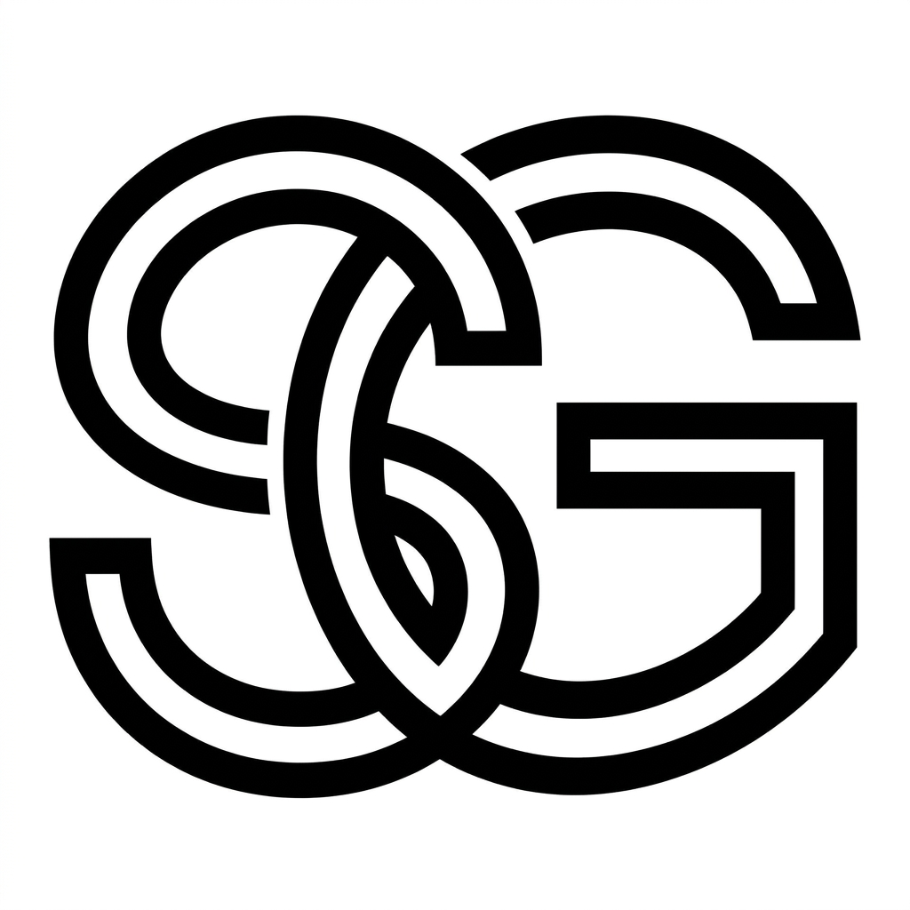 AI Design for A sophisticated and modern logo design featuring the letters S and G intertwined in a seamless, minimalist aesthetic. Use clean geometric lines, a refined sans-serif style, and a professional monochrome palette on a clean white background. The composition should feel balanced, high-end, and iconic, suitable for a premium brand identity.