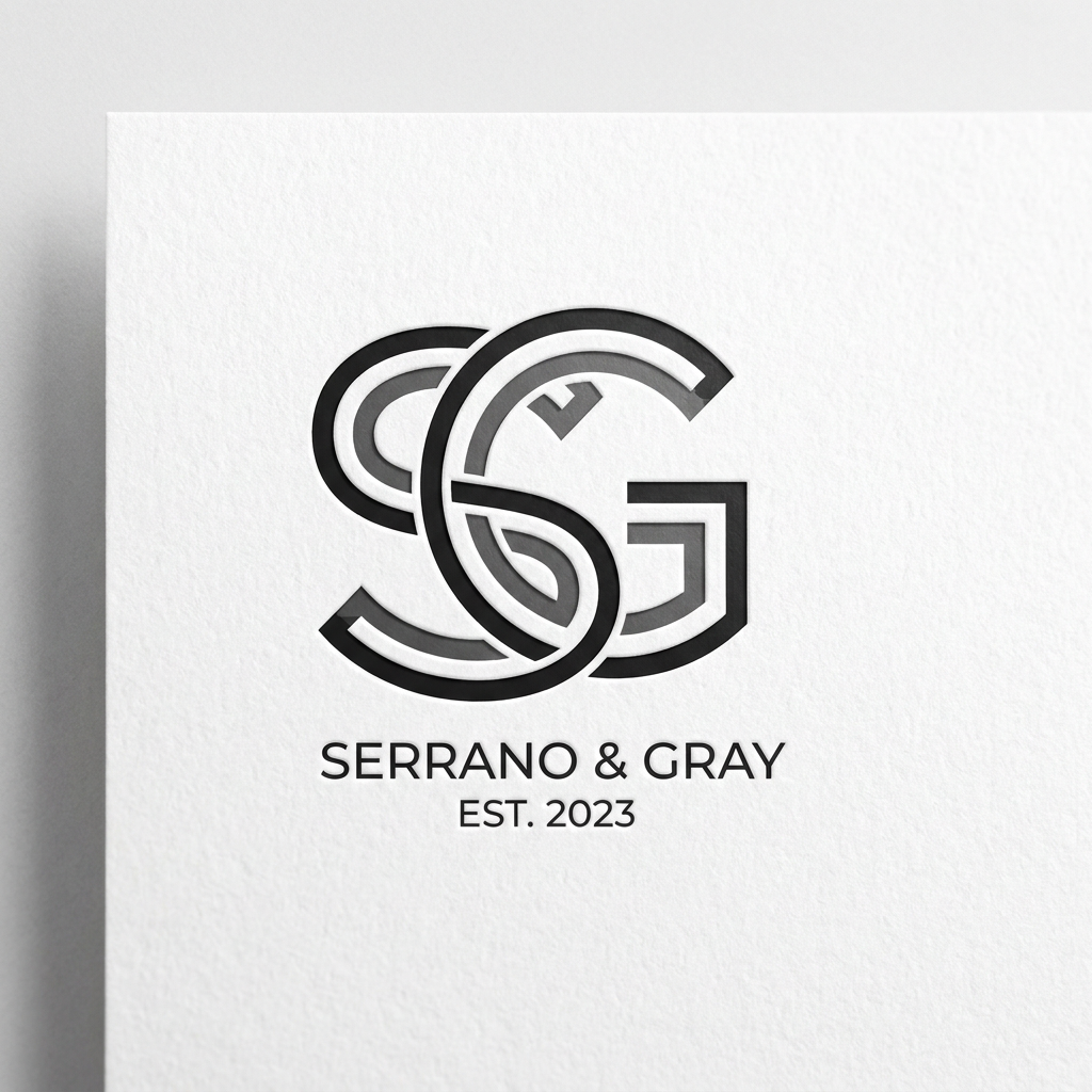 AI Design for A sophisticated and modern logo design featuring the letters S and G intertwined in a seamless, minimalist aesthetic. Use clean geometric lines, a refined sans-serif style, and a professional monochrome palette on a clean white background. The composition should feel balanced, high-end, and iconic, suitable for a premium brand identity.