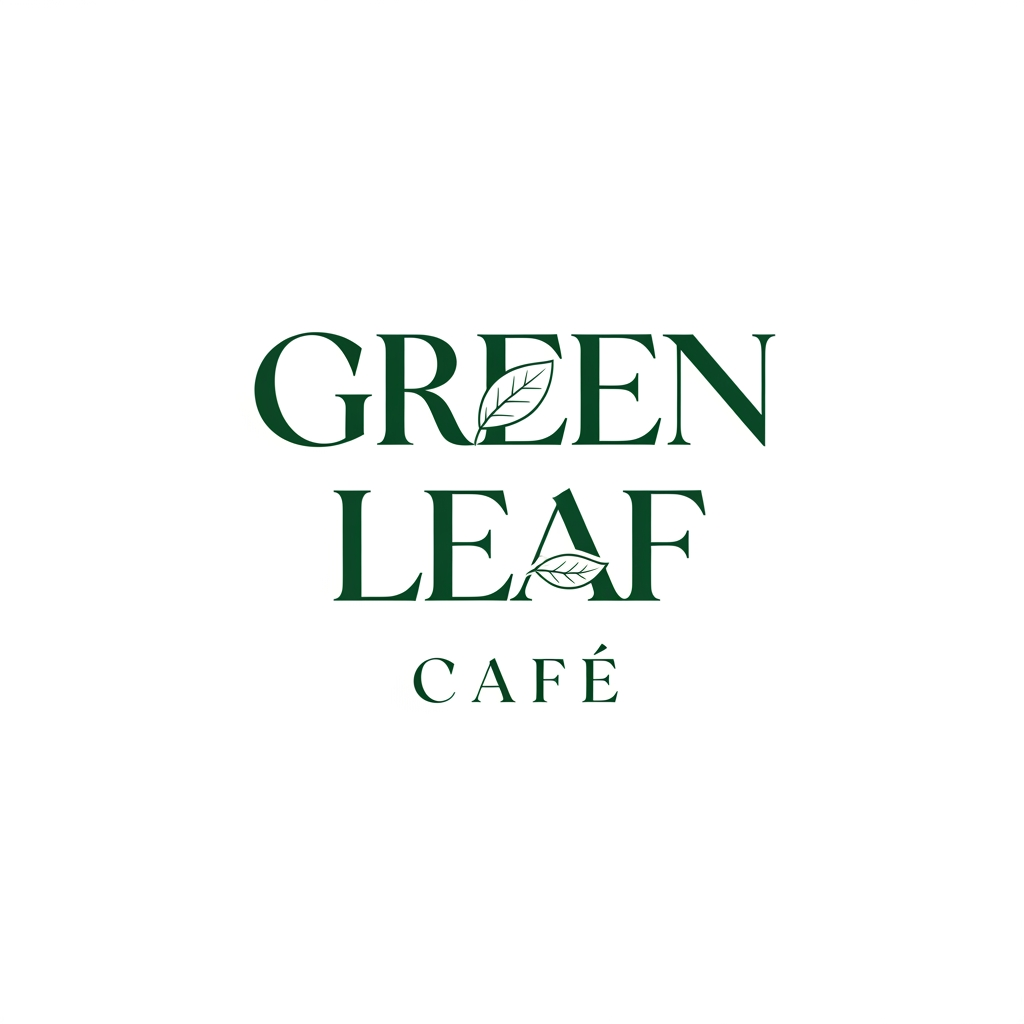 AI Design for please make 3 variation logo image on green leaf cafe which will be typography logo