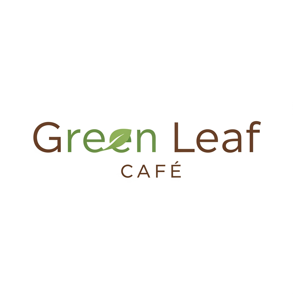AI Design for please make 3 variation logo image on green leaf cafe which will be typography logo