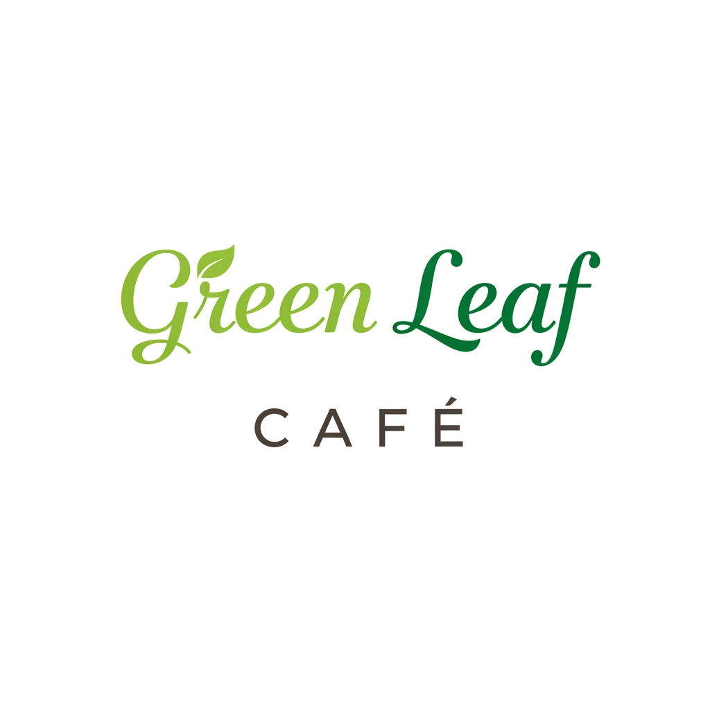 AI Design for please make 3 variation logo image on green leaf cafe which will be typography logo