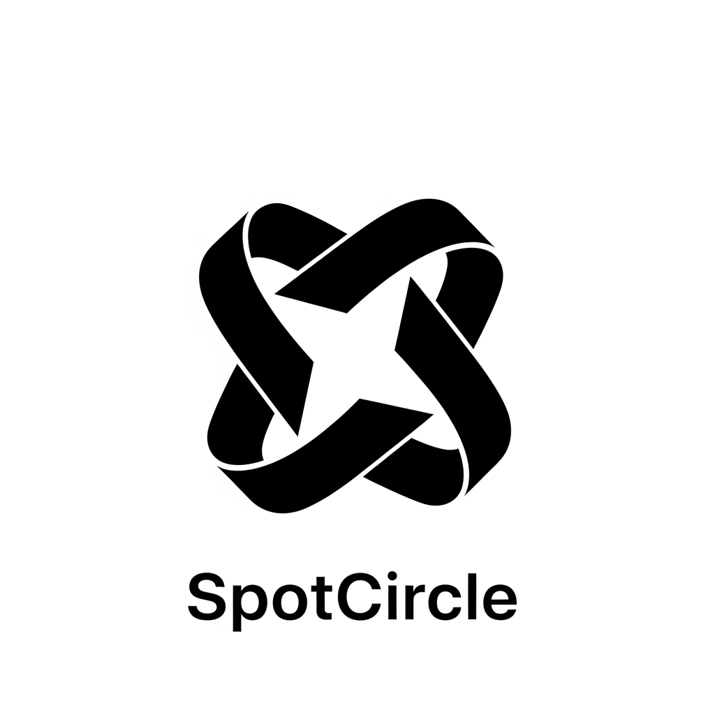 AI Design for Design a premium logo for SpotCircle, a mobile app that helps people discover local communities, hobbies, and meaningful connections.

Create a modern minimal symbol based on the idea of a "connection knot" — not a rope knot, but a clean geometric form where separate paths naturally intertwine to create one unified shape.

The logo should express:

• Belonging
• Connection
• Shared interests
• Community formation
• Finding your people

The symbol should feel like different individuals coming together and creating one shared place. Use 2–3 continuous ribbon-like forms that subtly interconnect and create a meaningful central negative space.

The negative space should be the hero of the mark, representing the community space where people belong.

The design must feel emotionally warm, friendly, modern, and intelligent. It should be highly recognizable at app icon size and memorable after a quick glance.

Visual style:

* 2026 startup branding
* Minimal geometric construction
* Smooth curves
* Bold silhouette
* Strong negative space
* Premium and ownable

Avoid:

* Rope illustrations
* Celtic knots
* Infinity symbols
* Saturn rings
* Orbit logos
* Camera shutters
* Location pins
* People icons
* Chat bubbles
* Puzzle pieces
* Monograms
* Generic tech symbols

The logo should make users feel:

"I found my people."

Flat black vector logo on white background. One iconic symbol only. No gradients, no shadows, no 3D effects.