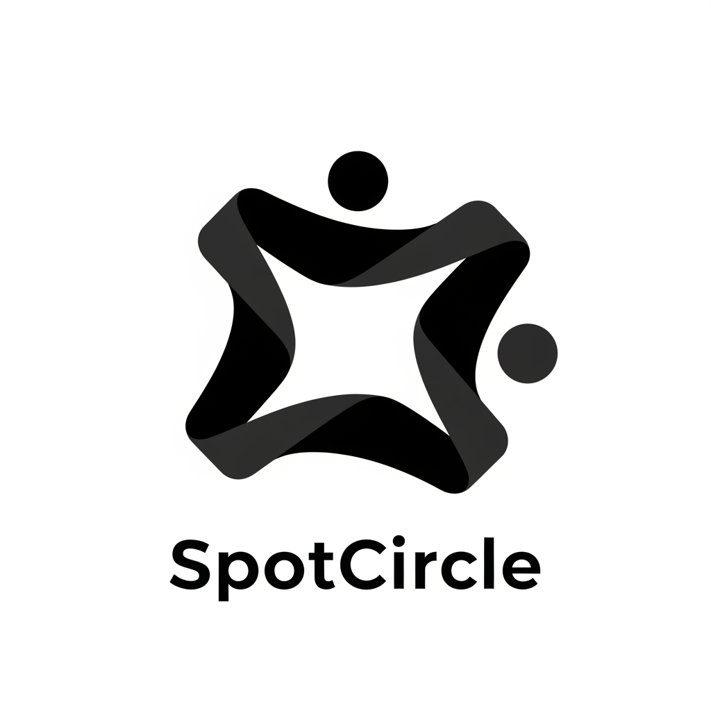 AI Design for Design a premium logo for SpotCircle, a mobile app that helps people discover local communities, hobbies, and meaningful connections.

Create a modern minimal symbol based on the idea of a "connection knot" — not a rope knot, but a clean geometric form where separate paths naturally intertwine to create one unified shape.

The logo should express:

• Belonging
• Connection
• Shared interests
• Community formation
• Finding your people

The symbol should feel like different individuals coming together and creating one shared place. Use 2–3 continuous ribbon-like forms that subtly interconnect and create a meaningful central negative space.

The negative space should be the hero of the mark, representing the community space where people belong.

The design must feel emotionally warm, friendly, modern, and intelligent. It should be highly recognizable at app icon size and memorable after a quick glance.

Visual style:

* 2026 startup branding
* Minimal geometric construction
* Smooth curves
* Bold silhouette
* Strong negative space
* Premium and ownable

Avoid:

* Rope illustrations
* Celtic knots
* Infinity symbols
* Saturn rings
* Orbit logos
* Camera shutters
* Location pins
* People icons
* Chat bubbles
* Puzzle pieces
* Monograms
* Generic tech symbols

The logo should make users feel:

"I found my people."

Flat black vector logo on white background. One iconic symbol only. No gradients, no shadows, no 3D effects.