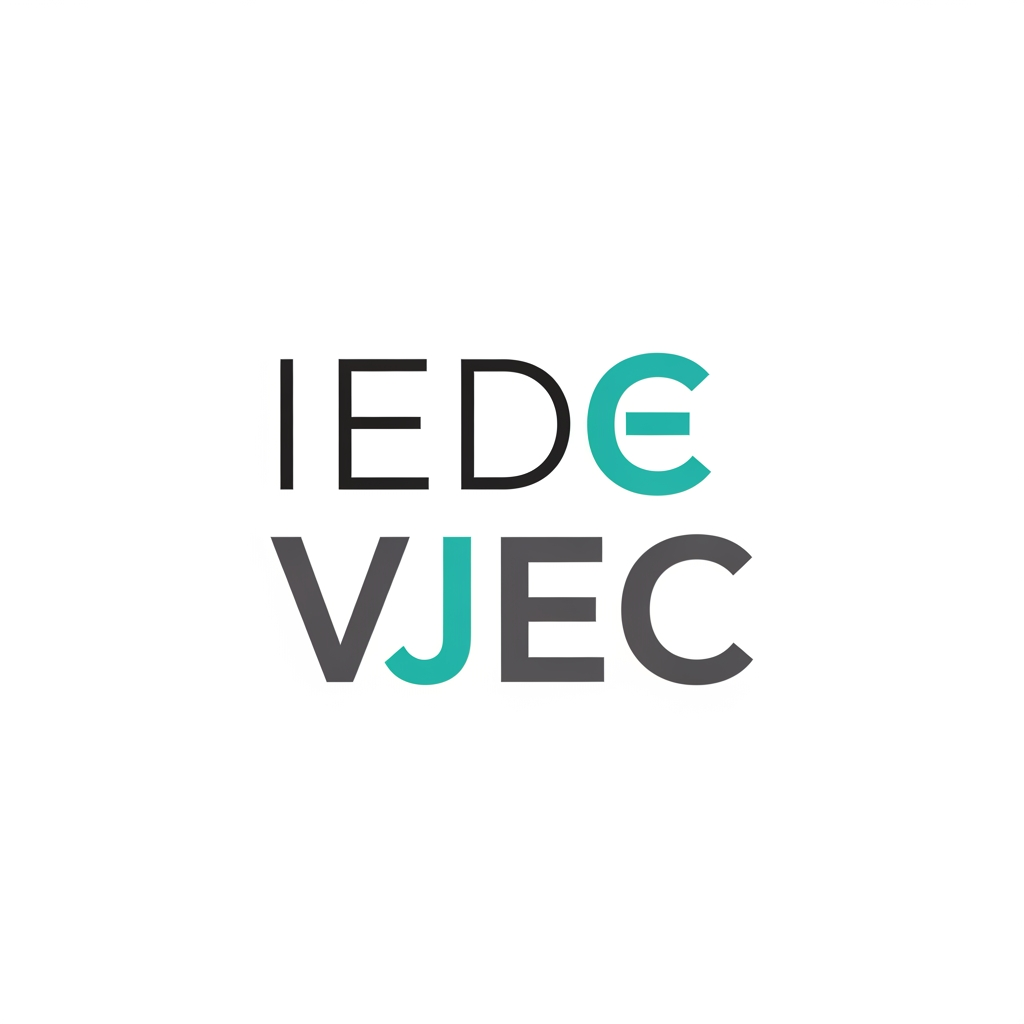 AI Design for a logo for iedc institution nAME VJEC make it minimal change the font arrange the letters vertically highlight both E s on IEDC and VJEC and change the entire font