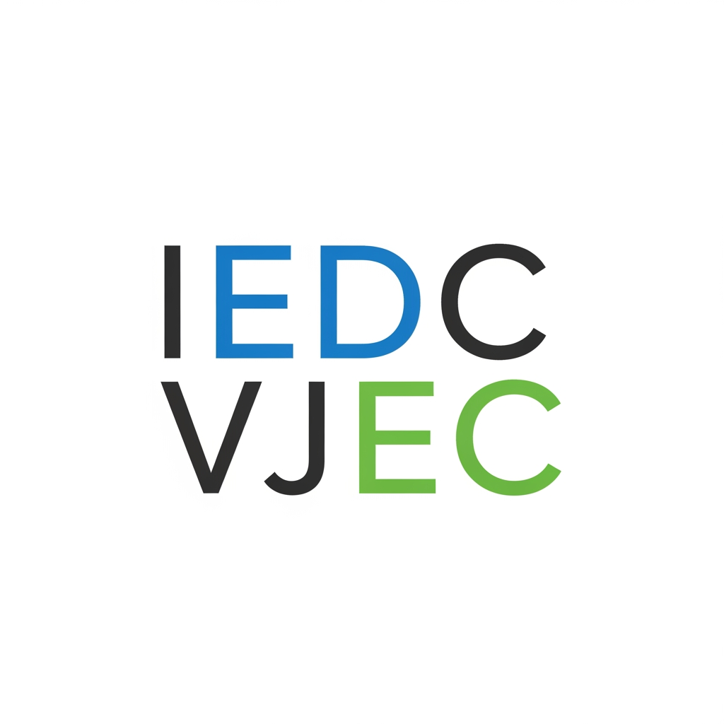 AI Design for a logo for iedc institution nAME VJEC make it minimal change the font arrange the letters vertically highlight both E s on IEDC and VJEC and change the entire font