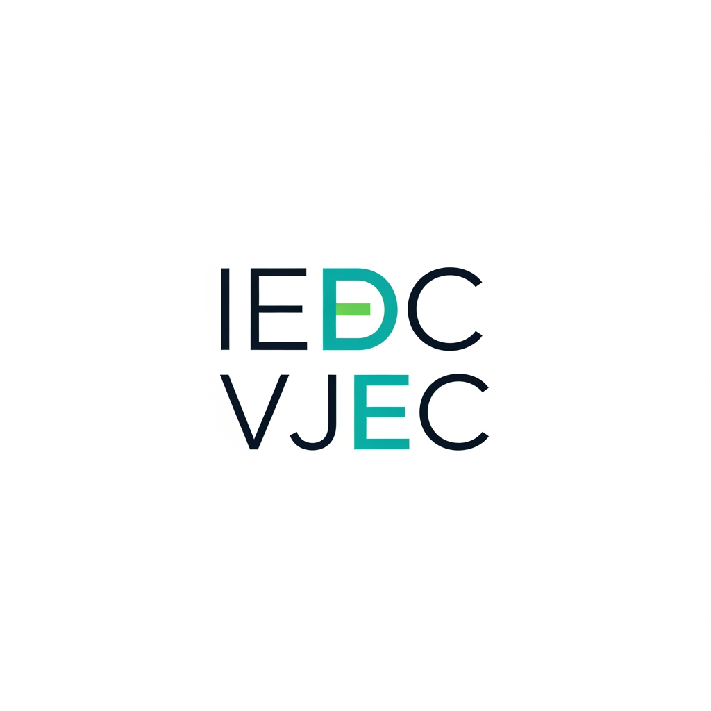 AI Design for a logo for iedc institution nAME VJEC make it minimal change the font arrange the letters vertically highlight both E s on IEDC and VJEC and change the entire font