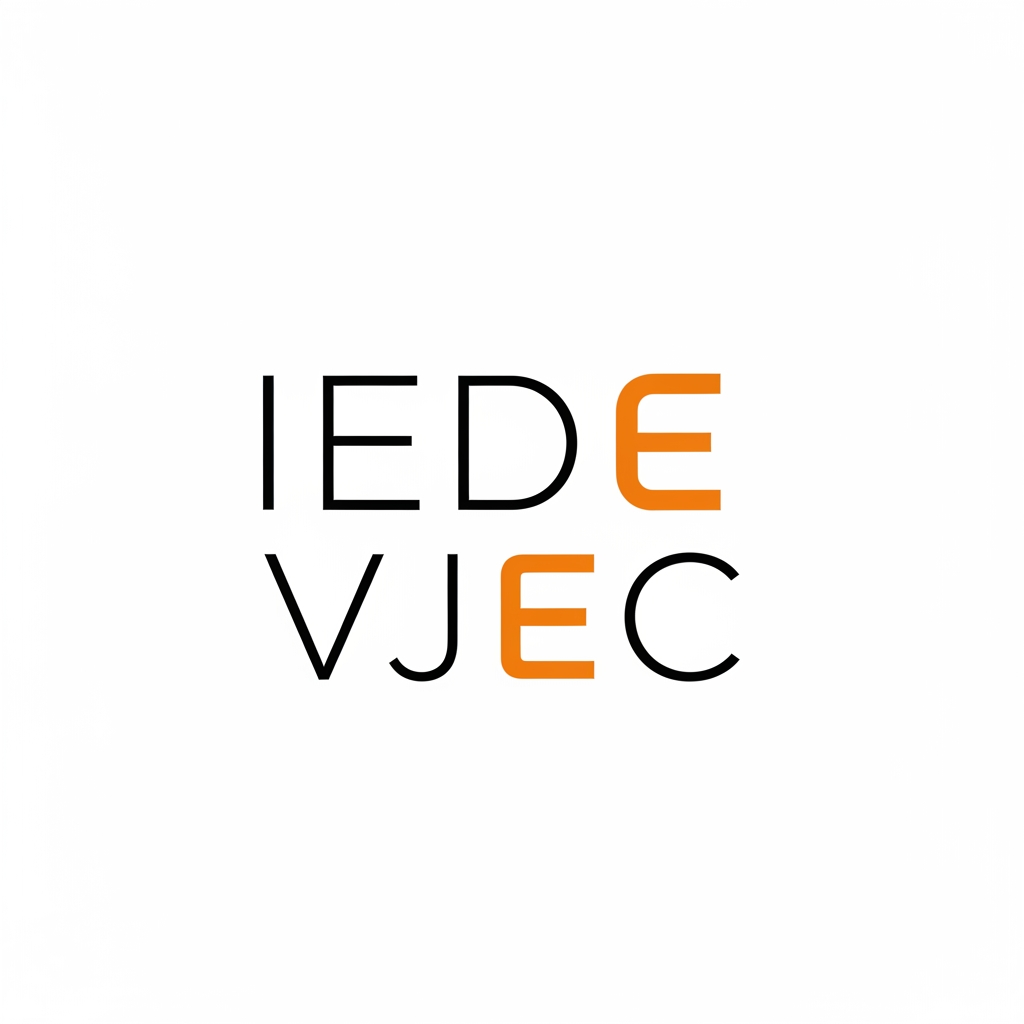 AI Design for a logo for iedc institution nAME VJEC make it minimal change the font arrange the letters vertically highlight both E s on IEDC and VJEC and change the entire font