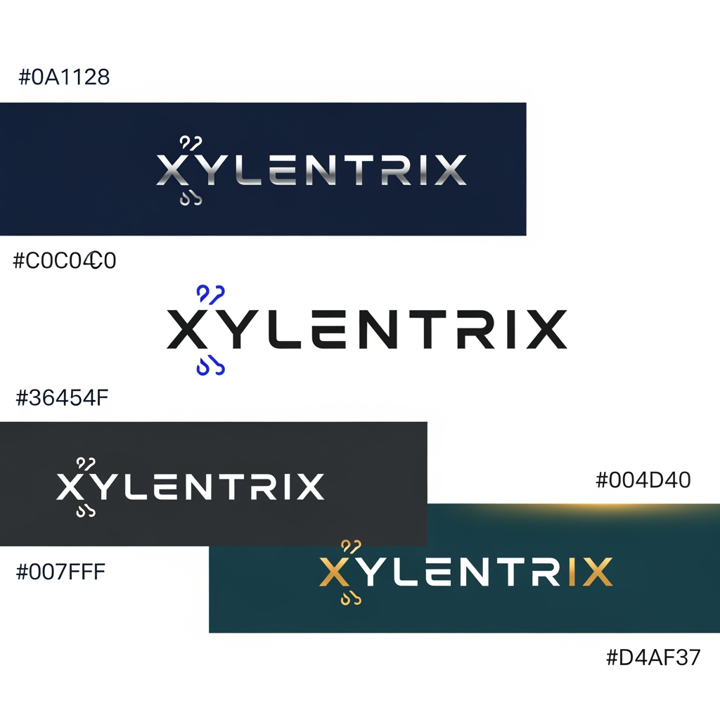 AI Design for Design a premium corporate style name for XYLENTRIX, a Data Engineering, Analytics, AI, and Business Intelligence company. Use a clean, minimalist, Fortune 500 style. The FONT should be memorable simplicity, Google's clarity, and Stripe's modernity. Typography should be custom, bold, and futuristic yet professional. Use a sophisticated colors , give us multiple options