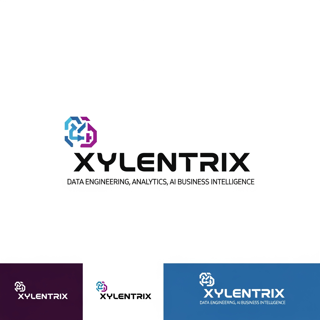 AI Design for Design a premium corporate style name for XYLENTRIX, a Data Engineering, Analytics, AI, and Business Intelligence company. Use a clean, minimalist, Fortune 500 style. The FONT should be memorable simplicity, Google's clarity, and Stripe's modernity. Typography should be custom, bold, and futuristic yet professional. Use a sophisticated colors , give us multiple options