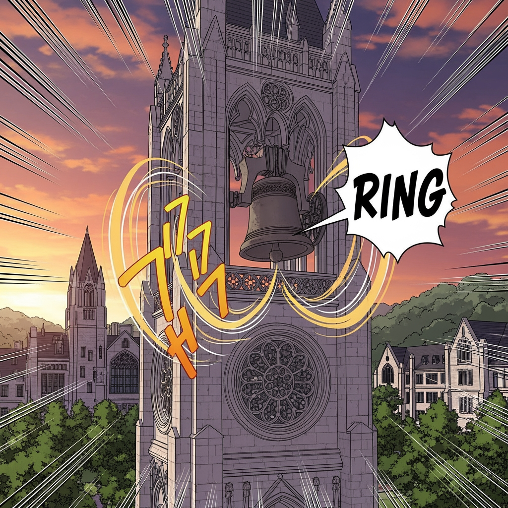 AI Design for AHORA UNA IMAGEN QUE UN TIMBRE SONANDO DE UNA I¿UNIVERSIDAD CON ESTILO MANWHA , que diga ring
