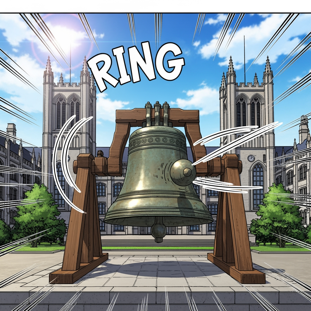 AI Design for AHORA UNA IMAGEN QUE UN TIMBRE SONANDO DE UNA I¿UNIVERSIDAD CON ESTILO MANWHA , que diga ring