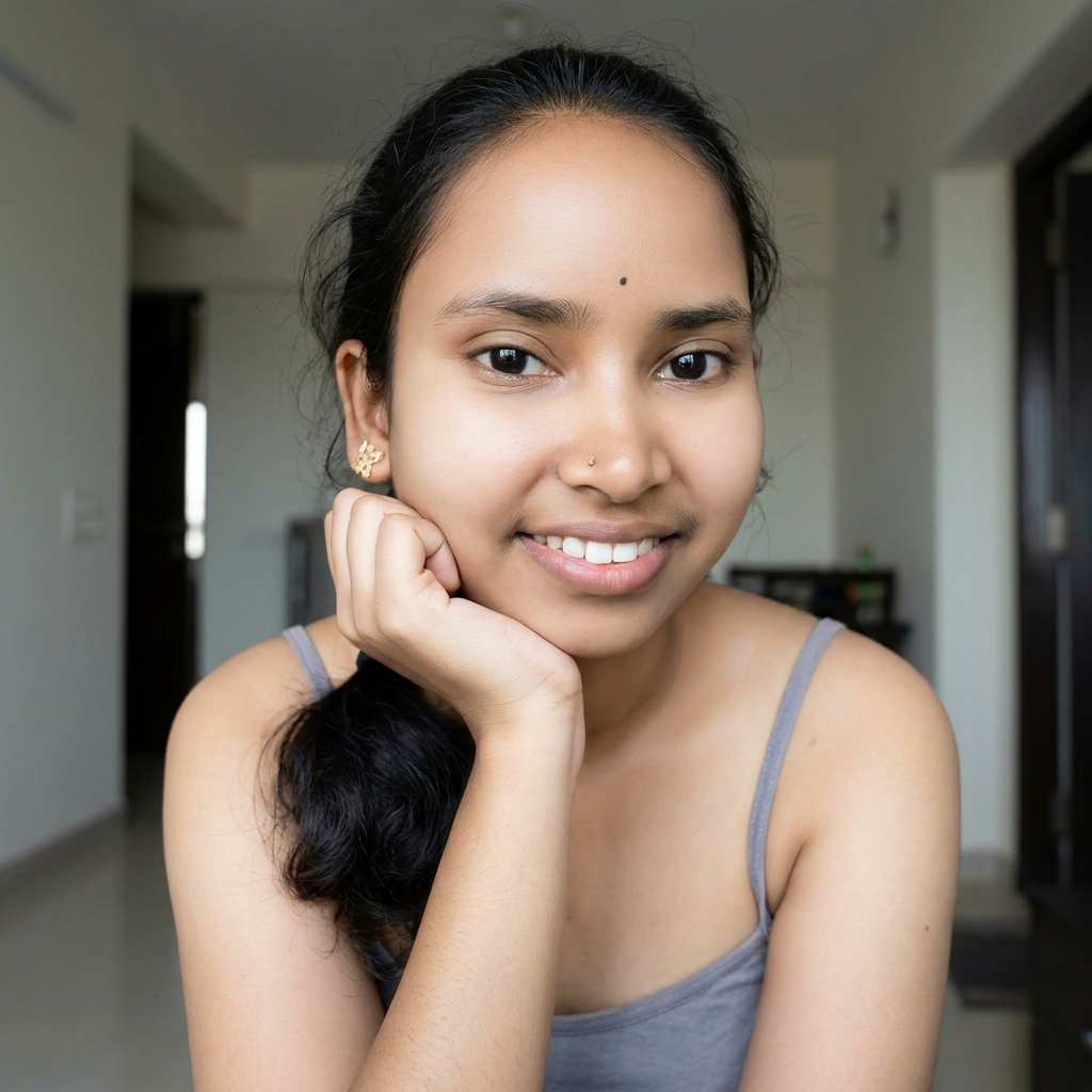 AI Design for Please use my uploaded photo, keep the person's 100% original face. She is white Make a different simple pose
