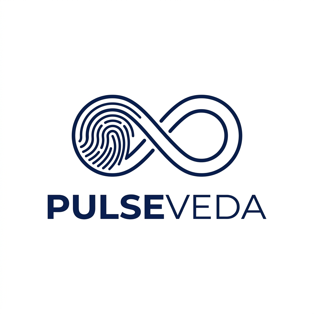 AI Design for Design a premium minimal logo for "PulseVeda".
ICON:
A clean infinity symbol (∞) where the LEFT loop interior
contains a fingerprint whorl pattern — integrated smoothly,
not pasted inside a circle. NO separate circle border around
the fingerprint. The fingerprint lines should follow the
natural curve of the infinity loop itself.
The RIGHT loop should be completely EMPTY — clean negative
space only. No dot, no eye, no ECG wave added.
The entire icon = ONE continuous monoline stroke.
Uniform line weight throughout — no thick/thin variation.
STRICTLY NO:
- No separate circle frames
- No ECG/heartbeat wave
- No dot or eye shape on right side
- No gold border rings
- No dual outlines
COLORS:
- Single color: Deep Navy #0A1F5C only
- White background
TYPOGRAPHY:
- PULSE bold, VEDA regular weight
- Wide letter spacing on VEDA
- Clean modern font, centered below icon
Style: luxury, minimal, flat vector, single color icon