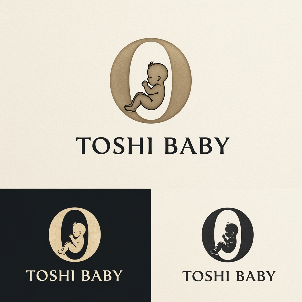 AI Design for i wanted to create three diffrent logo for baby care brand , the name will be toshi baby and in o a baby is encraved in it make it appealing