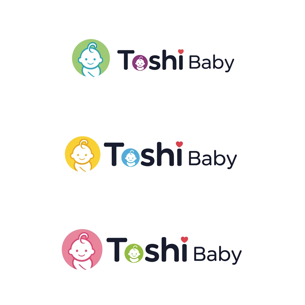 AI Design for i wanted to create three diffrent logo for baby care brand , the name will be toshi baby and in o a baby is encraved in it make it appealing