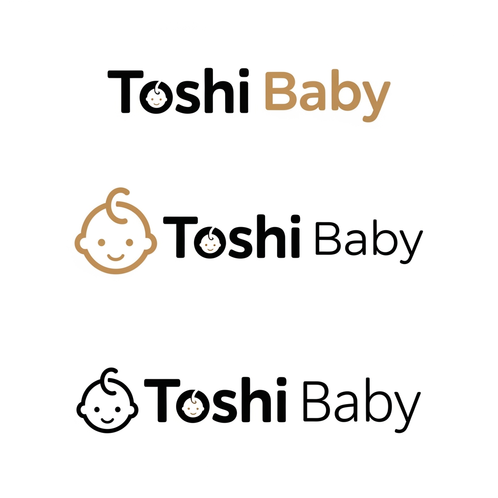 AI Design for i wanted to create three diffrent logo for baby care brand , the name will be toshi baby and in o a baby is encraved in it make it appealing