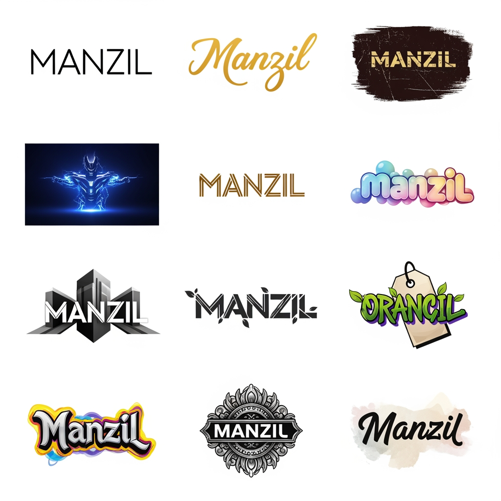 AI Design for generate logo for Manzil iiin 10 different styles only logo