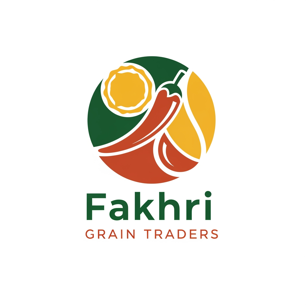 AI Design for Design a logo for me. Business name : "Fakhri Grain Traders ". We are wholesale distributor of different types of oil , jaggery , sugar, red chilli and coconut.