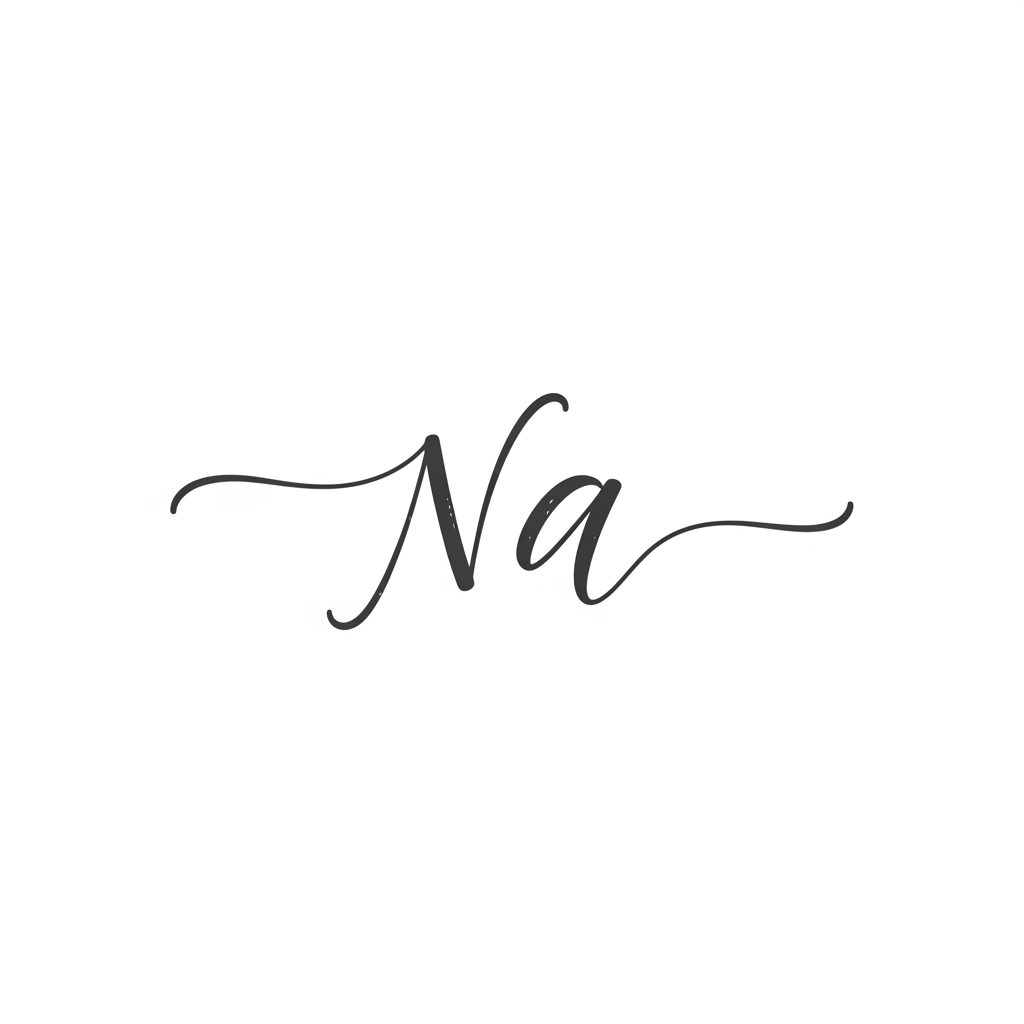 AI Design for "Minimalist artisan monogram logo featuring the letters 'NA' in a fluid, elegant, hand-lettered calligraphy style. Fine, graceful strokes with a subtle ink-pen texture. Sophisticated, timeless, and delicate. Pure white background, charcoal grey ink. High-end handcrafted branding aesthetic."