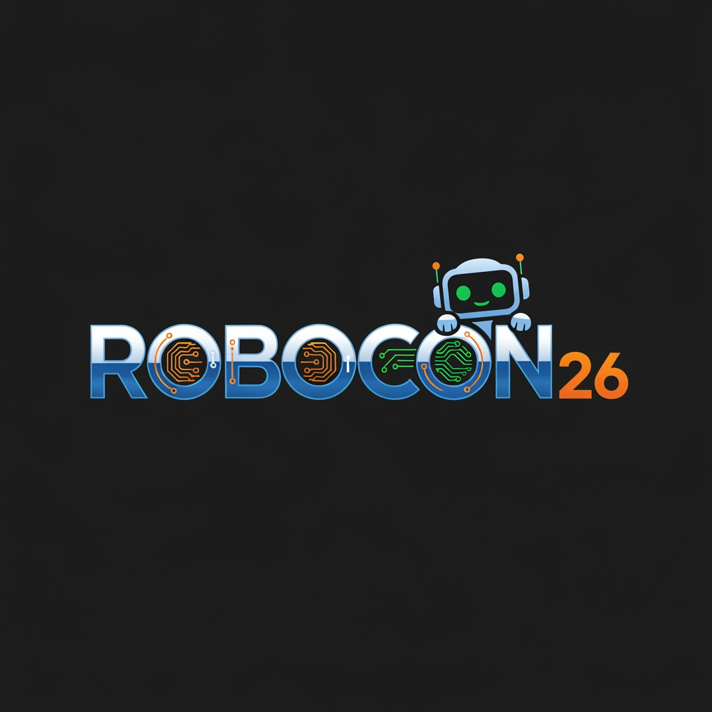 AI Design for Create a simple yet eye-catching logo design featuring the name "ROBOCON26." The logo should be clean and modern, with a futuristic or tech-inspired style that reflects innovation and robotics. Use bold, readable typography and incorporate subtle graphic elements or shapes that suggest robotics or technology without overwhelming the design. Keep the color palette minimal but striking to ensure the logo stands out and remains versatile for various uses.Add with cute mascot