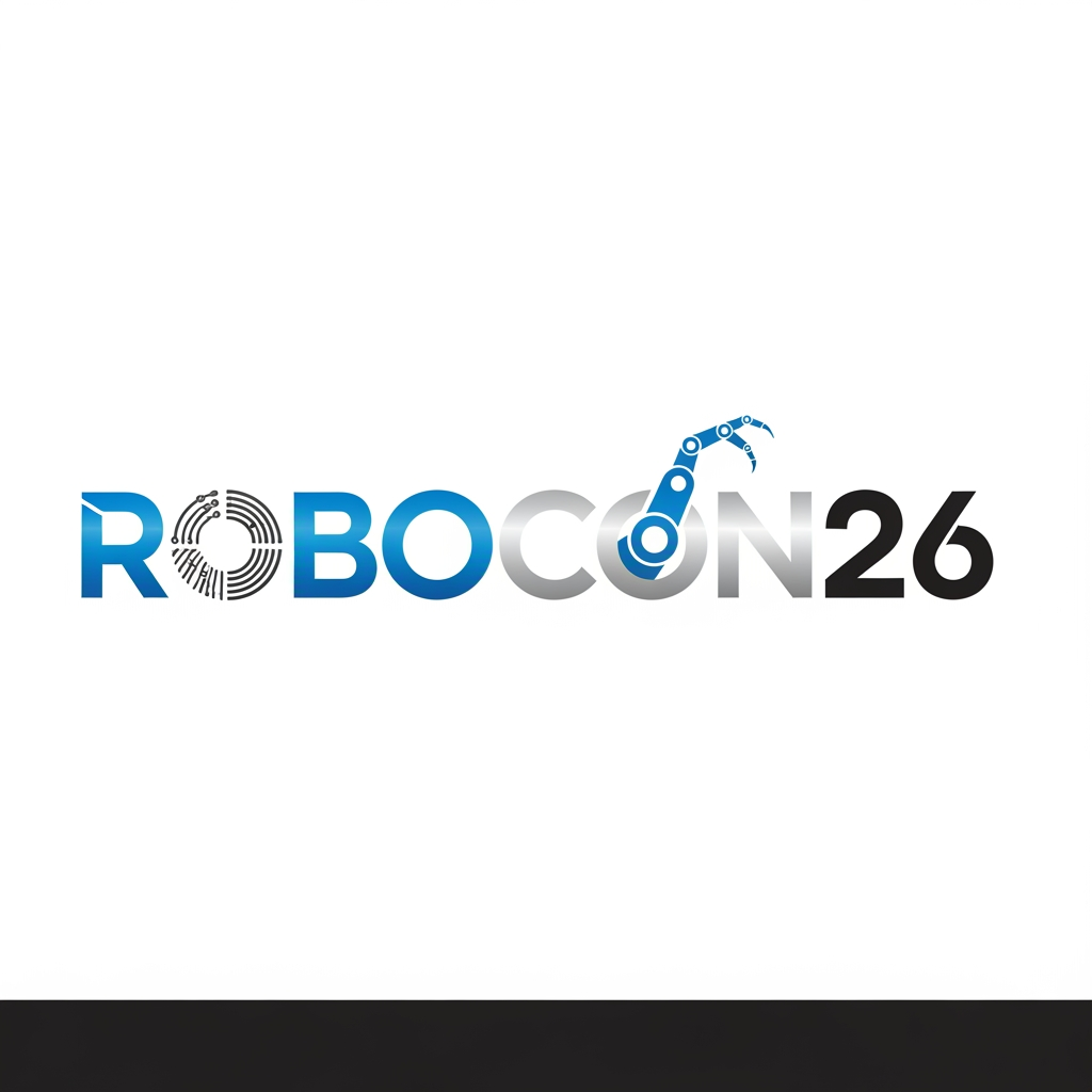 AI Design for Create a simple yet eye-catching logo design featuring the name "ROBOCON26." The logo should be clean and modern, with a futuristic or tech-inspired style that reflects innovation and robotics. Use bold, readable typography and incorporate subtle graphic elements or shapes that suggest robotics or technology without overwhelming the design. Keep the color palette minimal but striking to ensure the logo stands out and remains versatile for various uses.