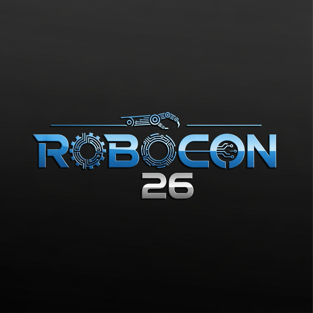 AI Design for Create a simple yet eye-catching logo design featuring the name "ROBOCON26." The logo should be clean and modern, with a futuristic or tech-inspired style that reflects innovation and robotics. Use bold, readable typography and incorporate subtle graphic elements or shapes that suggest robotics or technology without overwhelming the design. Keep the color palette minimal but striking to ensure the logo stands out and remains versatile for various uses.