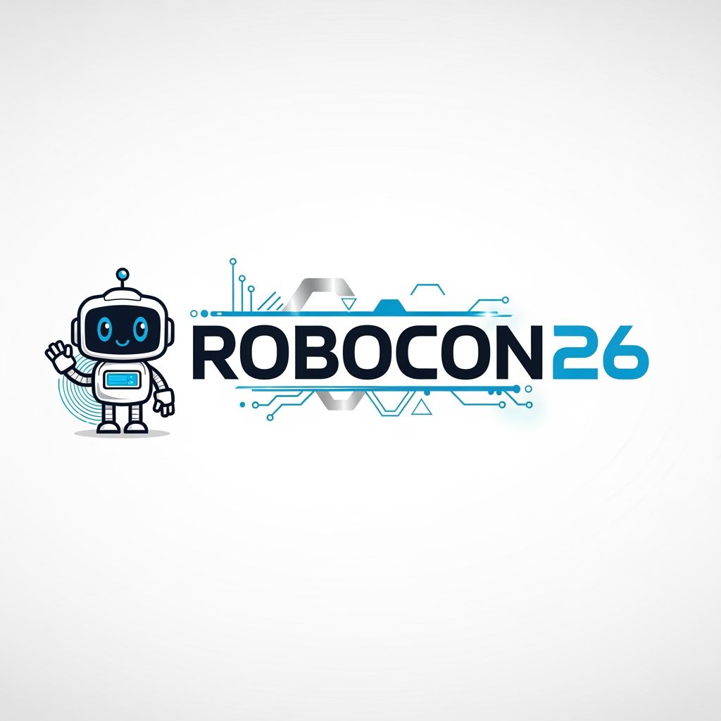 AI Design for Create a simple yet eye-catching logo design featuring the name "ROBOCON26." The logo should be clean and modern, with a futuristic or tech-inspired style that reflects innovation and robotics. Use bold, readable typography and incorporate subtle graphic elements or shapes that suggest robotics or technology without overwhelming the design. Keep the color palette minimal but striking to ensure the logo stands out and remains versatile for various uses.Add with cute mascot